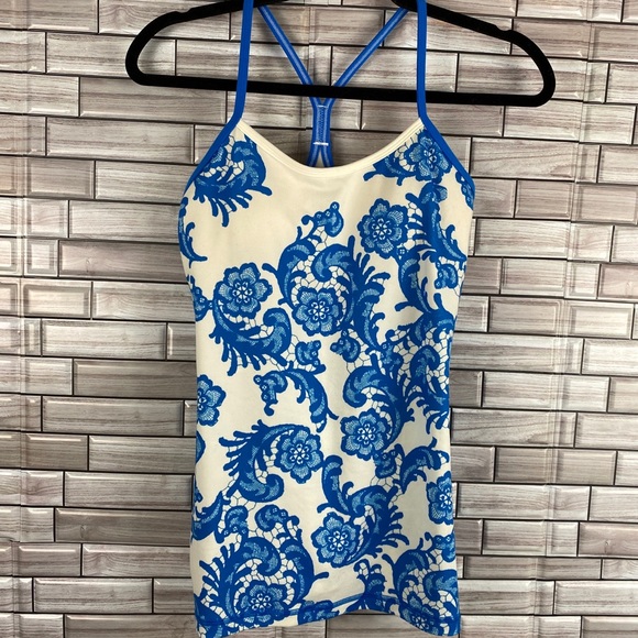 Lululemon Power Y Blue & White Yoga Workout Tank Size 6 Stretch Luon - Picture 3 of 6